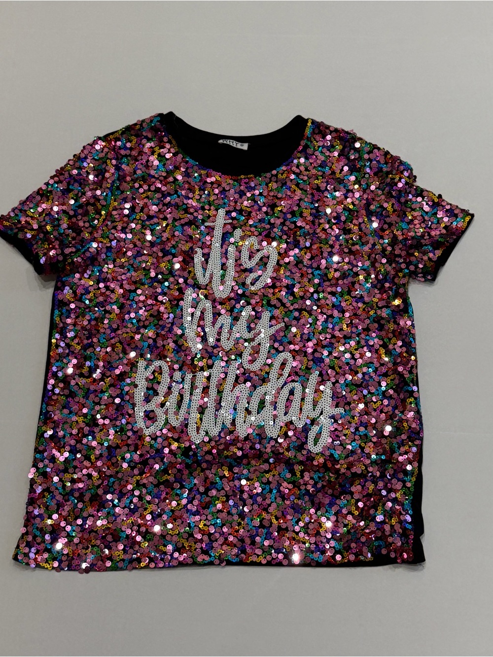 Sequin 'It's My Birthday' Tee - Pink Multicolor Size Medium Boutique
